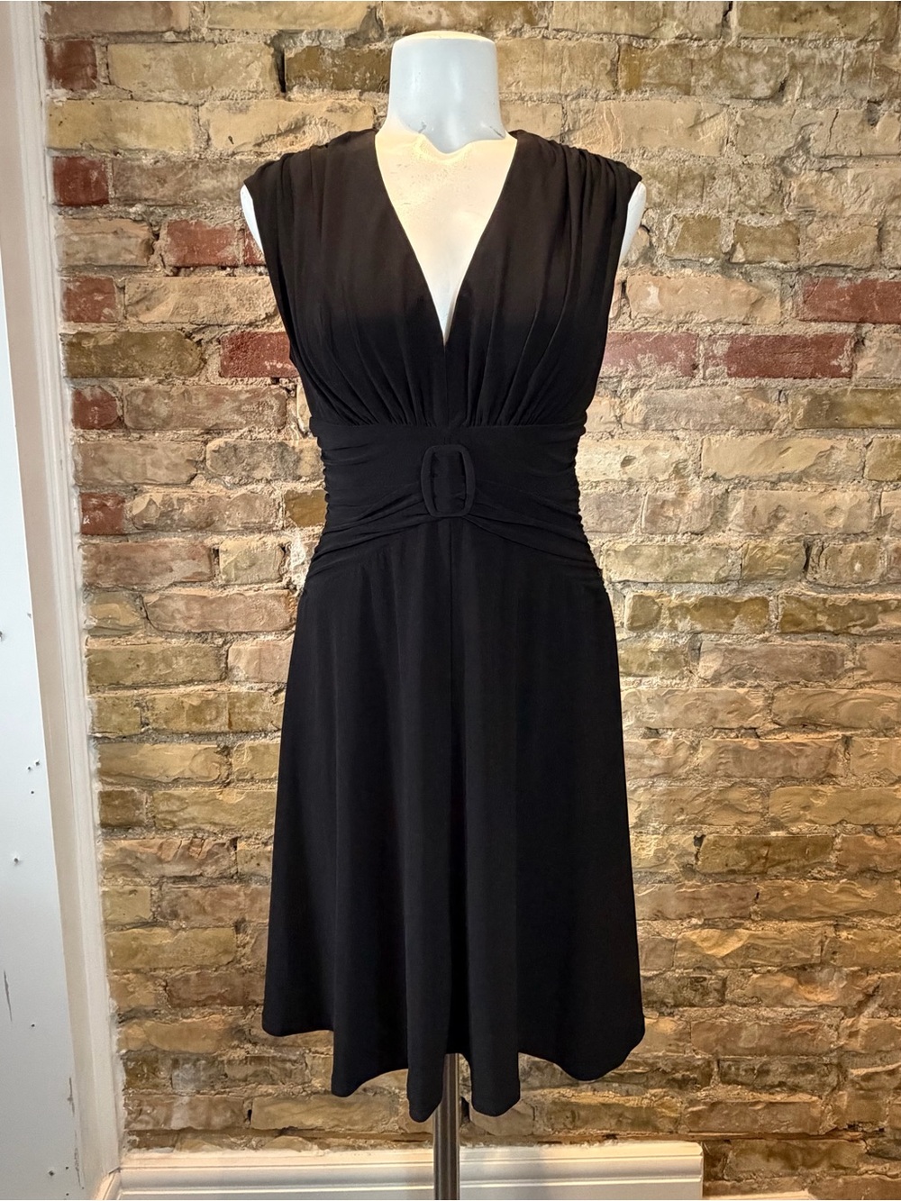 Classic Black V-Neck Belted midi Women’s Dress